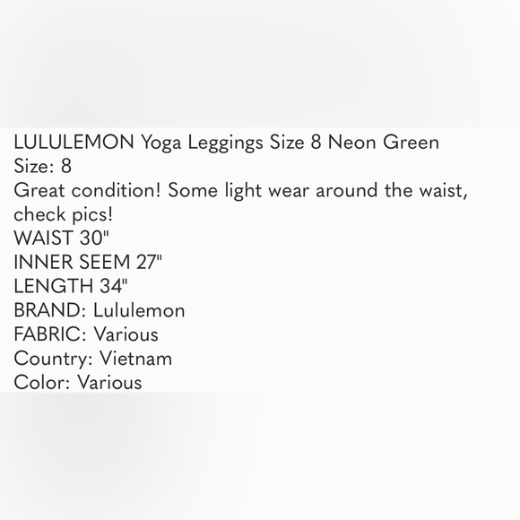 LULULEMON Yoga Leggings Size 8 Neon Green - Picture 12 of 12